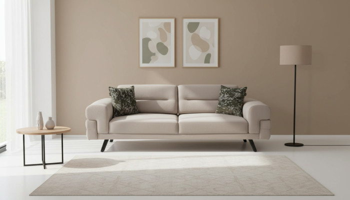 Light beige 3-seater living room sofa luxurious upholstered couches