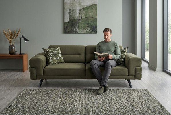 Dark green three-seater living room fabric couches stylish 3-seater