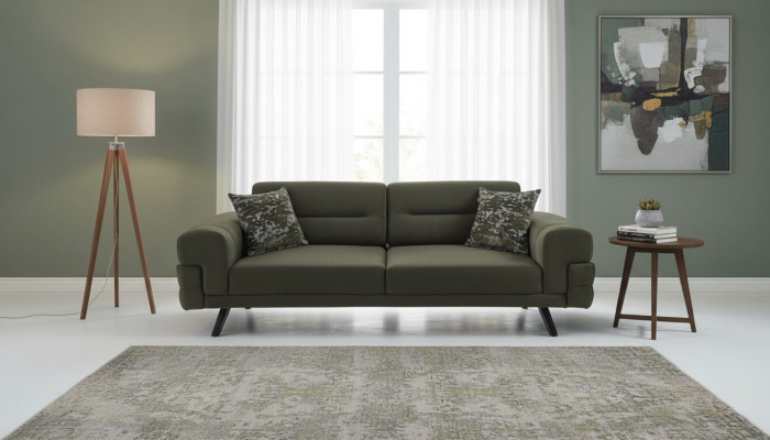Dark green three-seater living room fabric couches stylish 3-seater