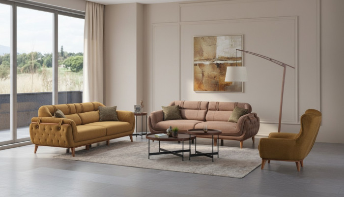 Chesterfield braided set living room sofas 2x three-seater armchair furniture