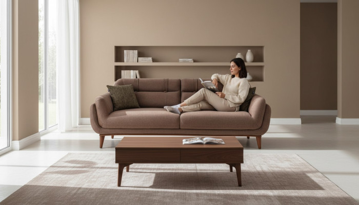 Brown Upholstered Three-Seater Living Room Sofas Exclusive Couch