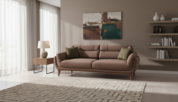 Brown Upholstered Three-Seater Living Room Sofas Exclusive Couch