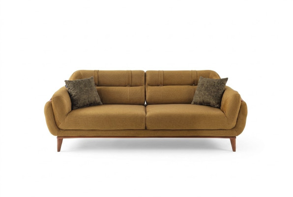 Brown upholstered sofa textile couch living room seat exclusive three-seater