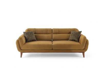 Brown upholstered sofa textile couch living room seat exclusive three-seater