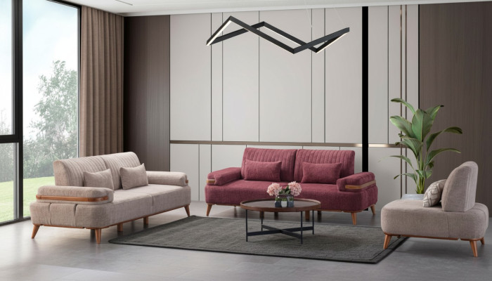 Beige-pink sofa set exclusive three-seater upholstered 3-seater single seater