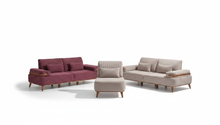 Beige-pink sofa set exclusive three-seater upholstered 3-seater single seater