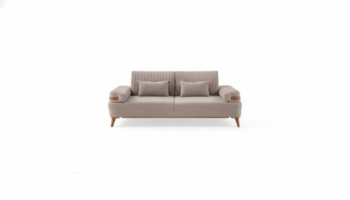 Designer beige 3-seater sofa living room wood frame luxurious couch