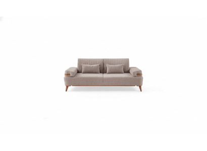 Designer beige 3-seater sofa living room wood frame luxurious couch