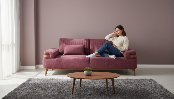 Living room pink 3-seater modern three-seater luxurious upholstered couch