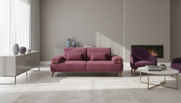 Living room pink 3-seater modern three-seater luxurious upholstered couch