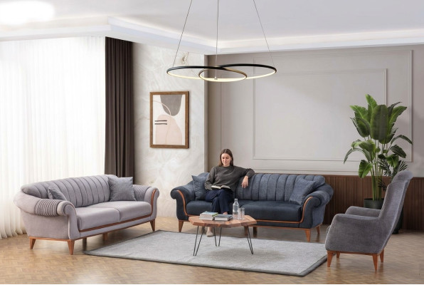 Blue-Grey Living Room Set Modern Sofa Set 3+3+1 Seater Armchair New
