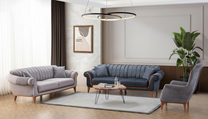 Blue-Grey Living Room Set Modern Sofa Set 3+3+1 Seater Armchair New