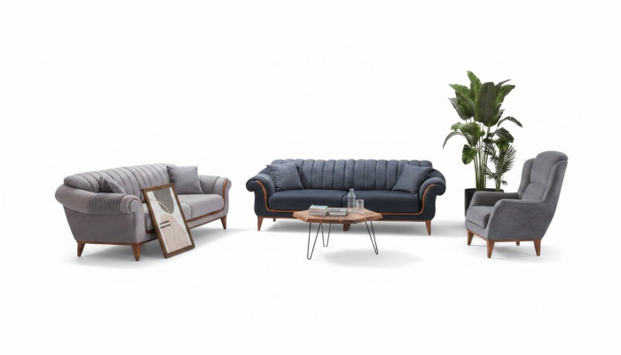 Blue-Grey Living Room Set Modern Sofa Set 3+3+1 Seater Armchair New