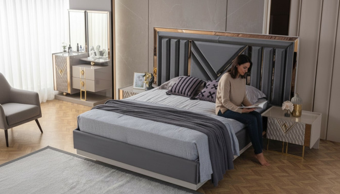 Black stainless steel double bed exclusive bedroom furniture nightstands