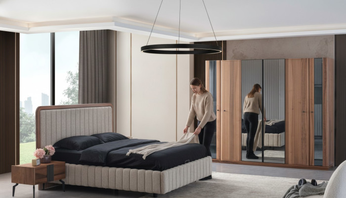 Exclusive bedroom set: bed, 2 bedside tables, and 4-piece wardrobe.