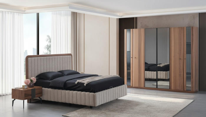 Exclusive bedroom set: bed, 2 bedside tables, and 4-piece wardrobe.