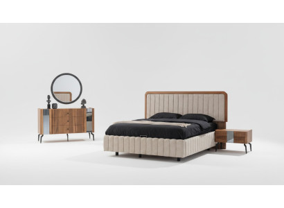 Bright bedroom furniture double bed dressing table mirror 2x nightstands