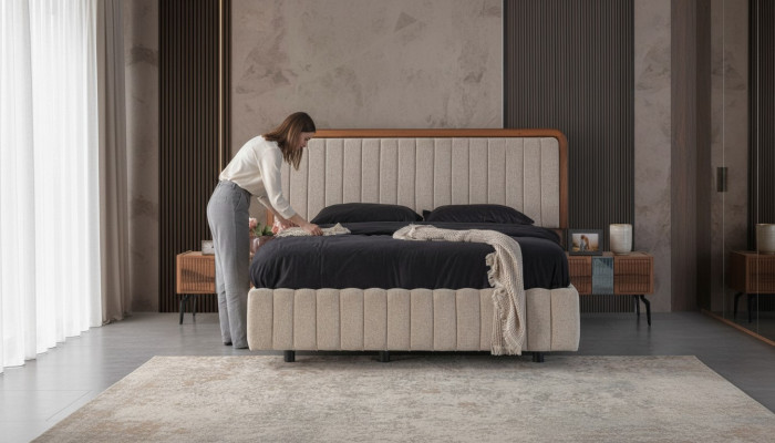 Stylish bedroom furniture luxurious upholstered bed wood nightstands