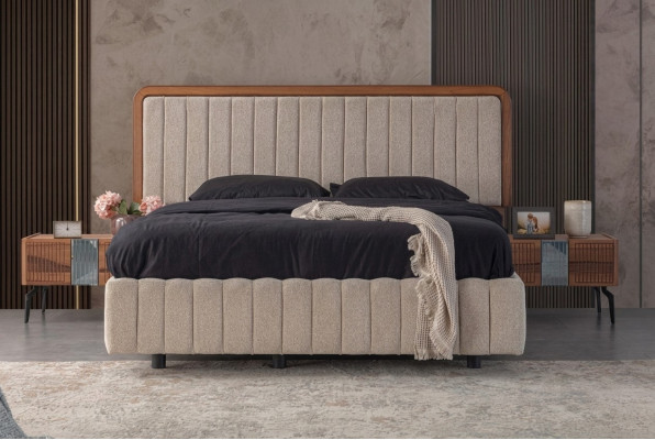 Stylish bedroom furniture luxurious upholstered bed wood nightstands