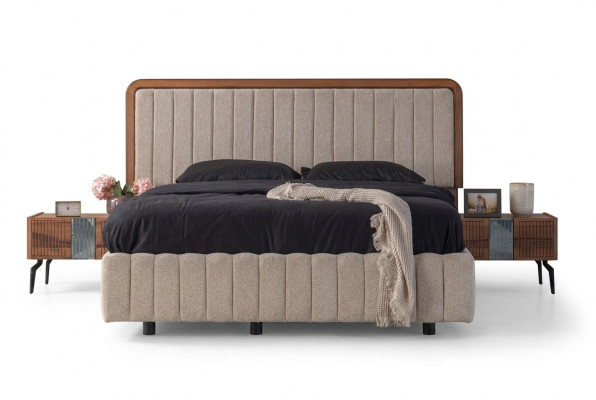 Stylish bedroom furniture luxurious upholstered bed wood nightstands