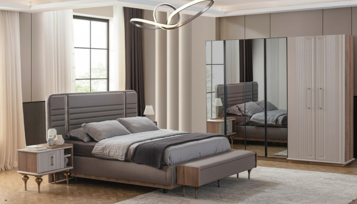 Exclusive bedroom bed glass cabinet wood nightstands 4-piece luxury set