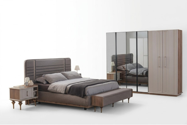 Exclusive bedroom bed glass cabinet wood nightstands 4-piece luxury set