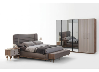 Exclusive bedroom bed glass cabinet wood nightstands 4-piece luxury set