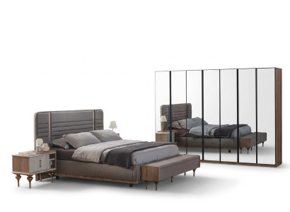 Modern bedroom furniture set double bed nightstands glass cabinet