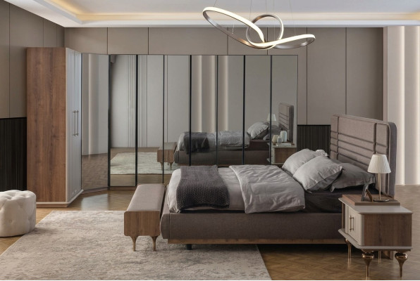 Designer bedroom set double bed 2x nightstands corner wardrobe 4-piece