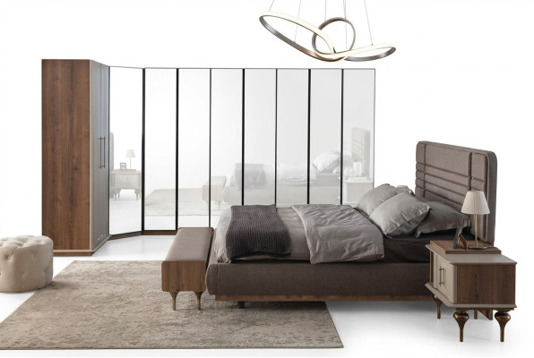 Designer bedroom set double bed 2x nightstands corner wardrobe 4-piece