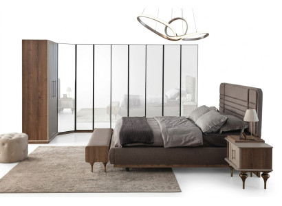 Designer bedroom set double bed 2x nightstands corner wardrobe 4-piece