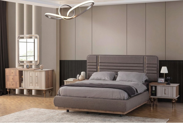 Noble bedroom set upholstered bed nightstands vanity table mirror