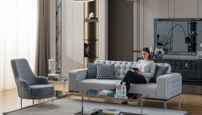 Exclusive living room set of 2-piece sofa set, 3-seater and armchair, new