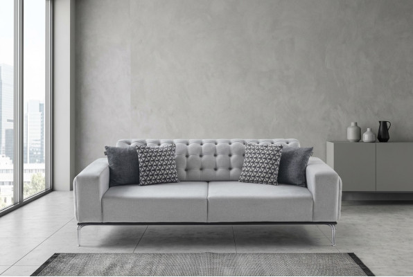Modern Chesterfield Light Gray 3-Seater Living Room Luxury Sofa