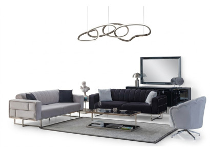 Gray living room couches designer upholstered three-seater textile armchair 3-piece set