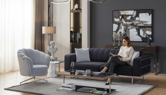 Seating Set Modern Textile Couches Designer Three-Seater Upholstered Armchair