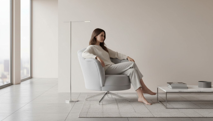 Designer gray armchair living room noble single seater luxury stainless steel legs