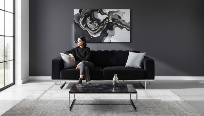 Black luxury 3-seater modern living room 3-seater upholstered couches new