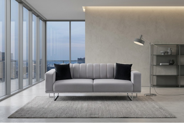 Light gray upholstered three-seater luxury sofas living room stylish couches