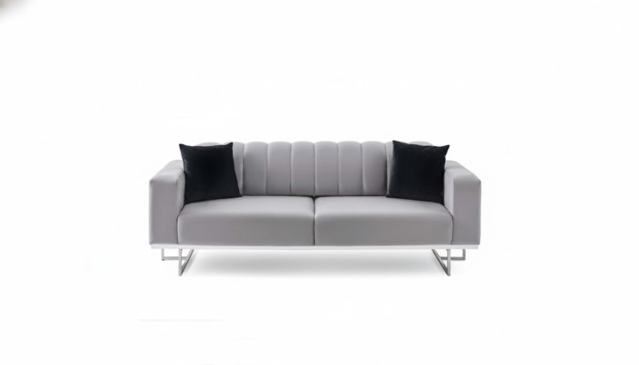 Light gray upholstered three-seater luxury sofas living room stylish couches