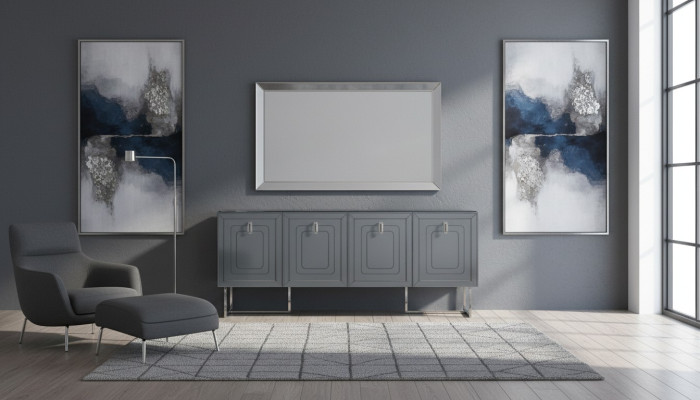 Gray living room sideboard luxury wood furniture 4-door designer sideboard
