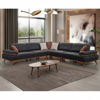 Black corner sofa designer L-shape luxurious sofa living room seating furniture