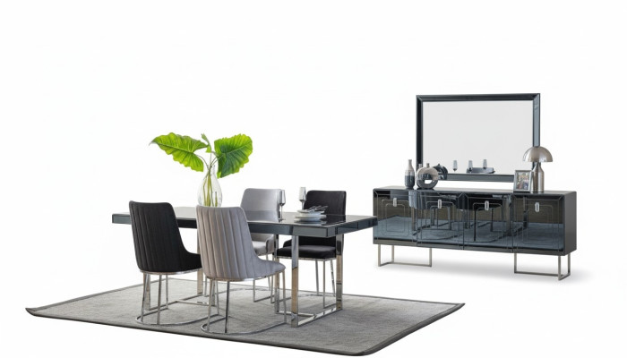 Black-Grey Dining Room Furniture Rectangular Dining Table 4x Fabric Chairs