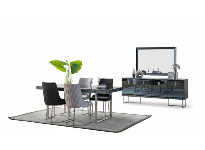 Black-Grey Dining Room Furniture Rectangular Dining Table 4x Fabric Chairs