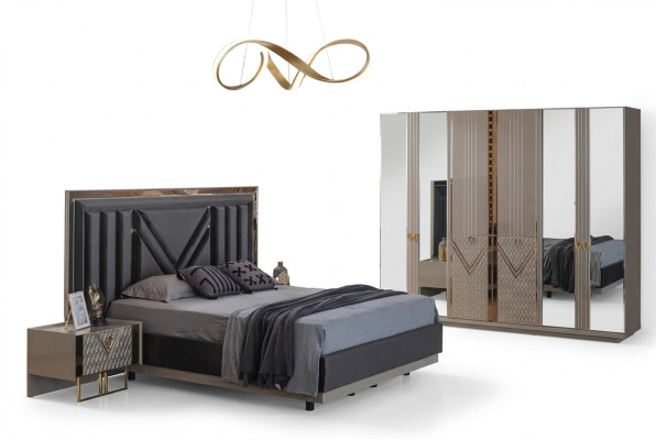 Gray bedroom furniture double bed wardrobe nightstands 4-piece set