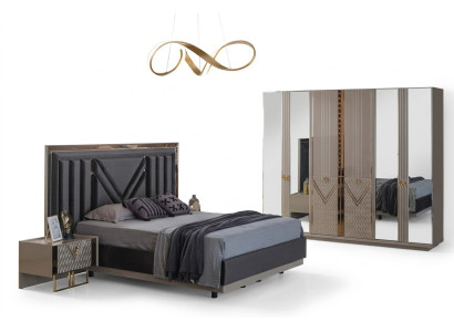 Gray bedroom furniture double bed wardrobe nightstands 4-piece set