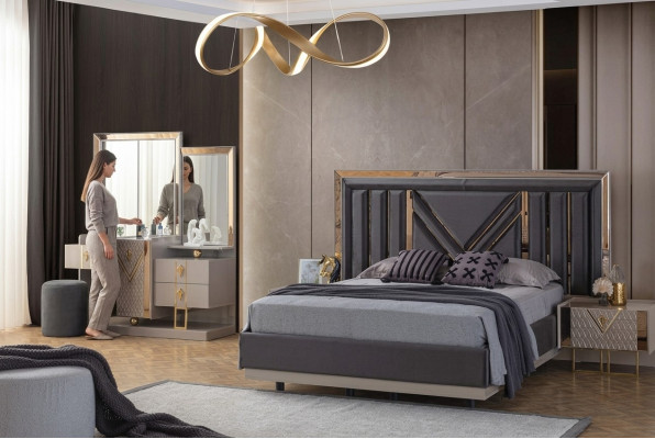 Complete bedroom set grey bed dressing table with mirror