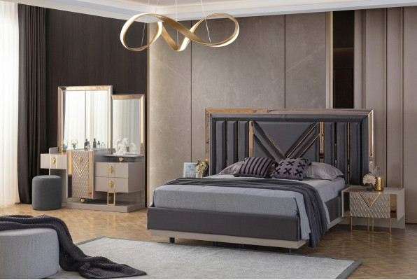 Complete bedroom set grey bed dressing table with mirror