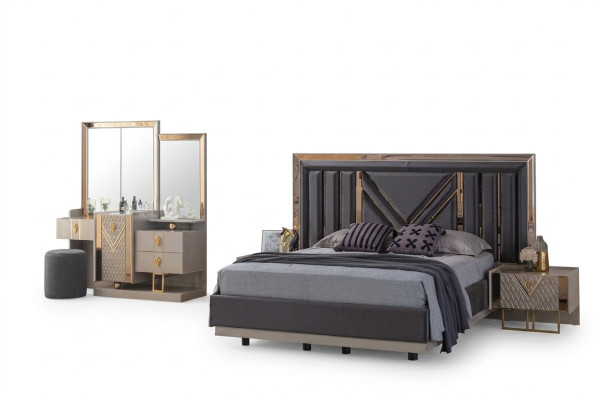 Complete bedroom set grey bed dressing table with mirror