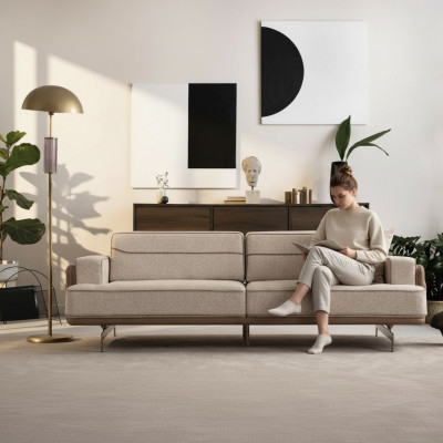 Exclusive beige sofa 3-seater modern furniture living room upholstery couch